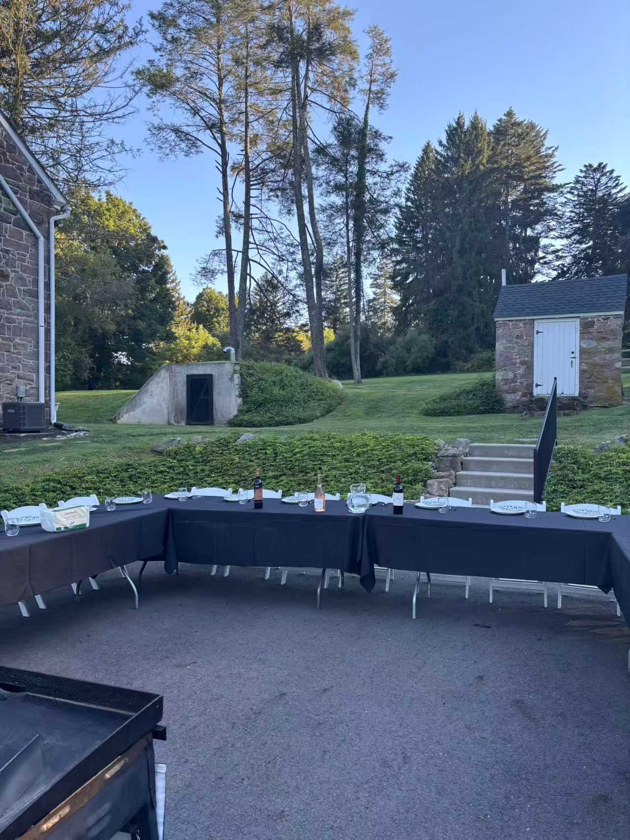Outdoor hibachi setup in a backyard party